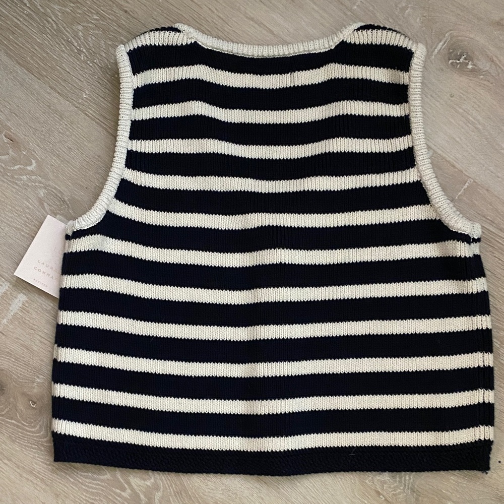 LC Lauren Conrad Navy and White Striped V-Neck Sweater Vest - Picture 2 of 4